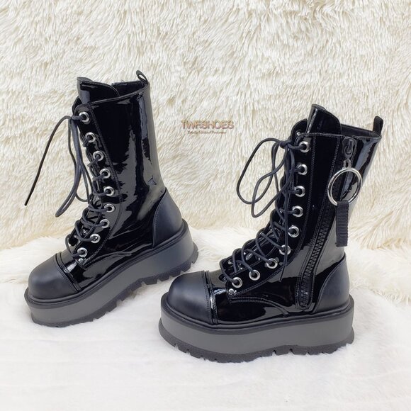 Patent Matte Platform Mid Calf Goth Punk Boots - Picture 14 of 14